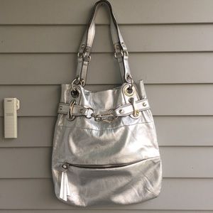 B MakowskySilver leather belted shopper bag